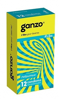 Презервативы Ganzo Ribs ребристые с согревающей смазкой — 12 штук