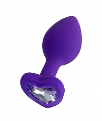 Пробка анальная Diamond Heart фиолетовая с прозрачным кристаллом (длина — 7,0 см, диаметр — 2,0 см)
